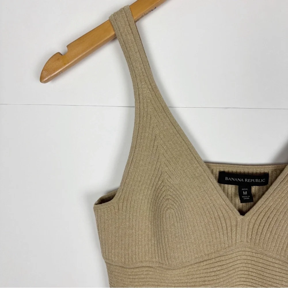 Banana Republic Tank Top Size Petite Medium Tan Gold Metallic Ribbed V Neck New - Picture 3 of 8